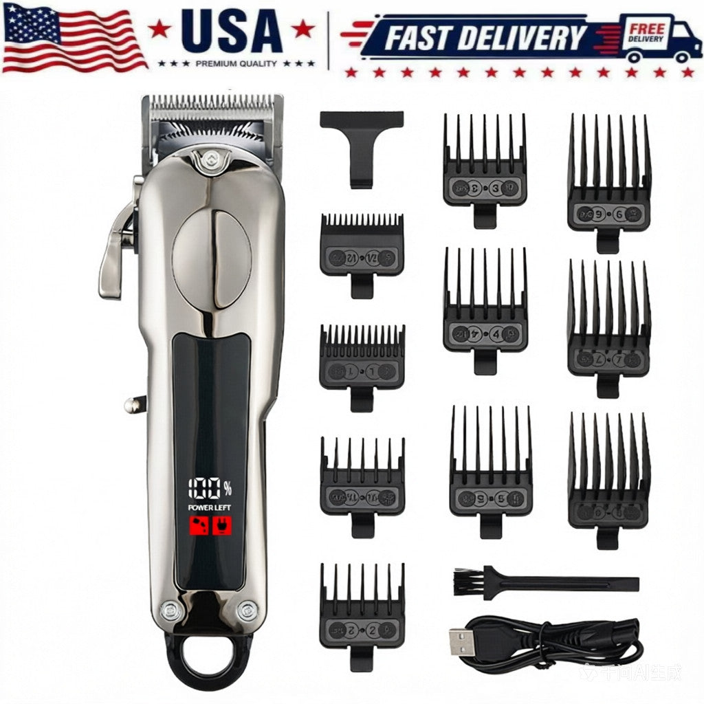 Cordless Hair Clippers Trimmer Kit for Men with Digital Display and Multiple Guards