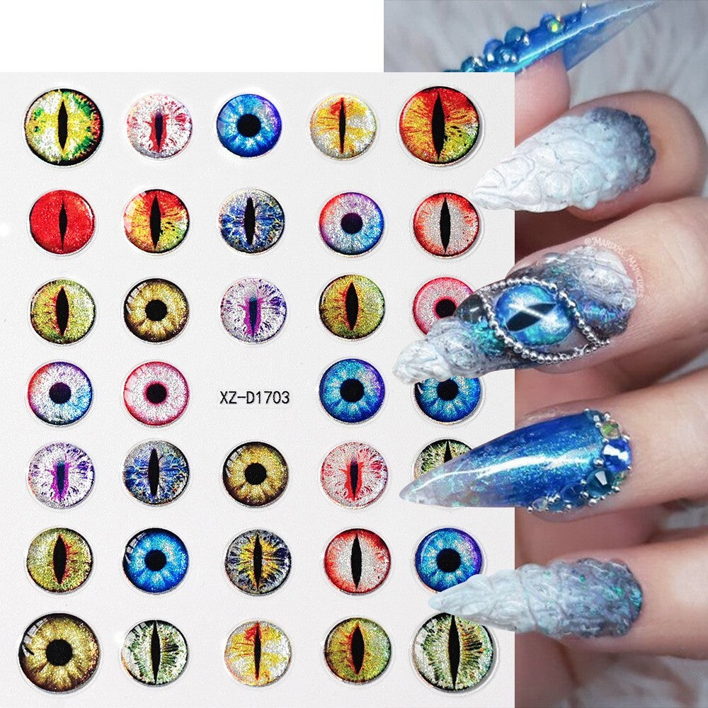 4Pcs Self-Adhesive Evil Eye Nail Stickers for Halloween Nail Art