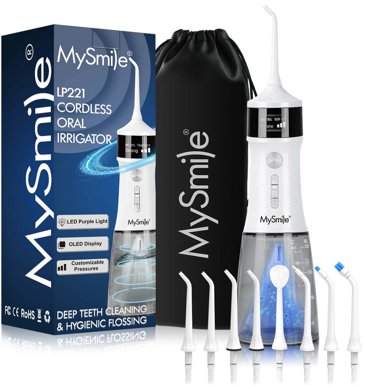 Portable Cordless Water Flosser Dental Irrigator with UV Light and Multiple Tips