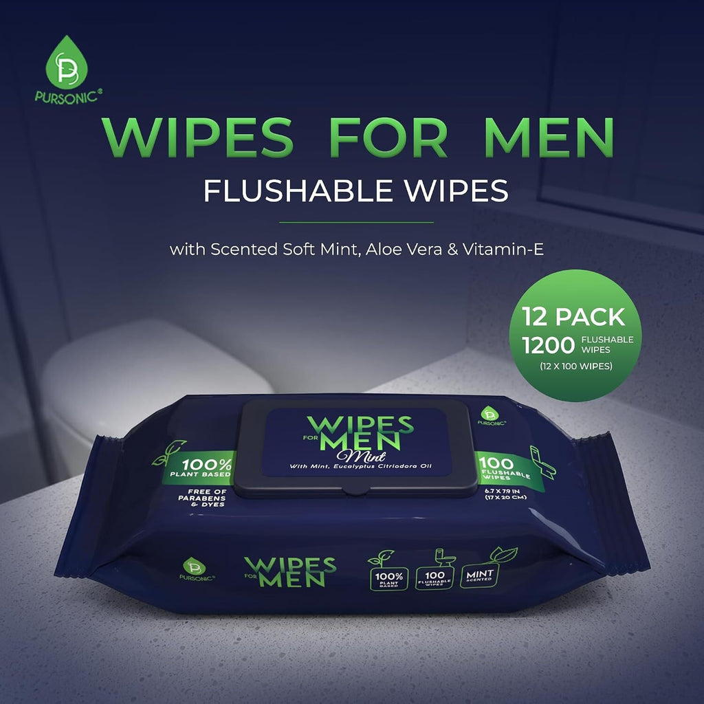 Flushable Man Wipes - Extra Large Mint Scented Cleanser 1200 Pack