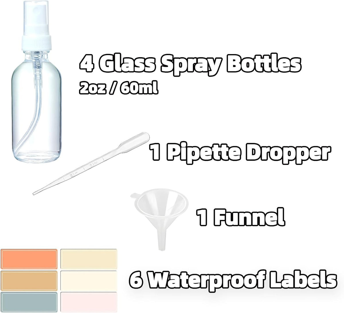 4 Pack 2oz Clear Glass Spray Bottles with Fine Mist Atomizer for Personal Care and Household Use