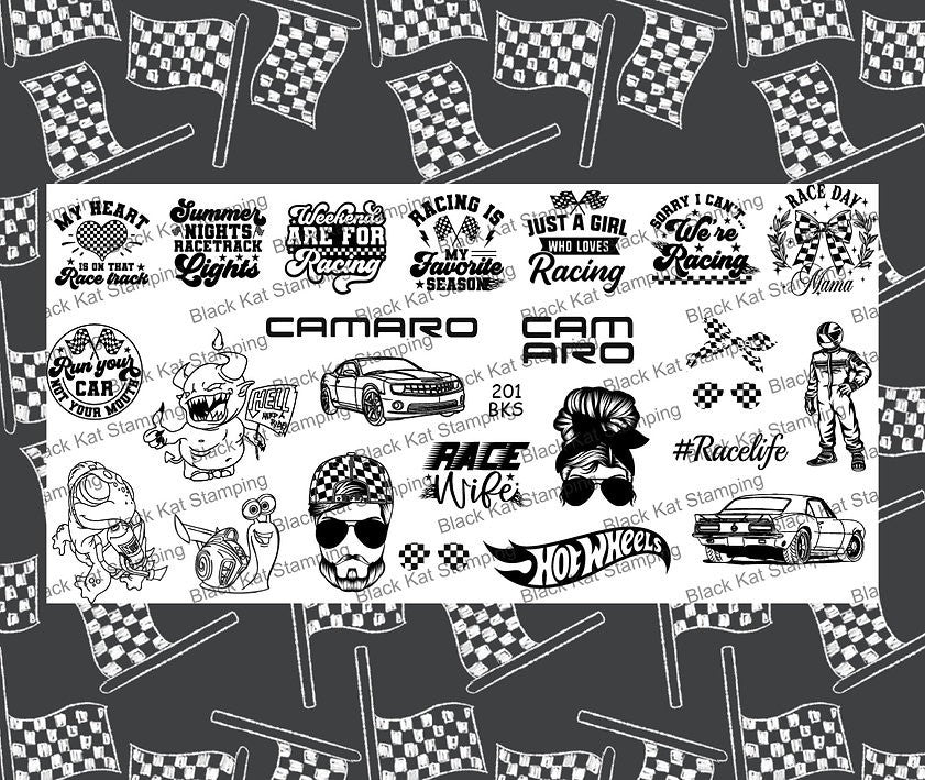 Black Kat Racing Nail Stamping Plate - Fast Cars & Racing Design