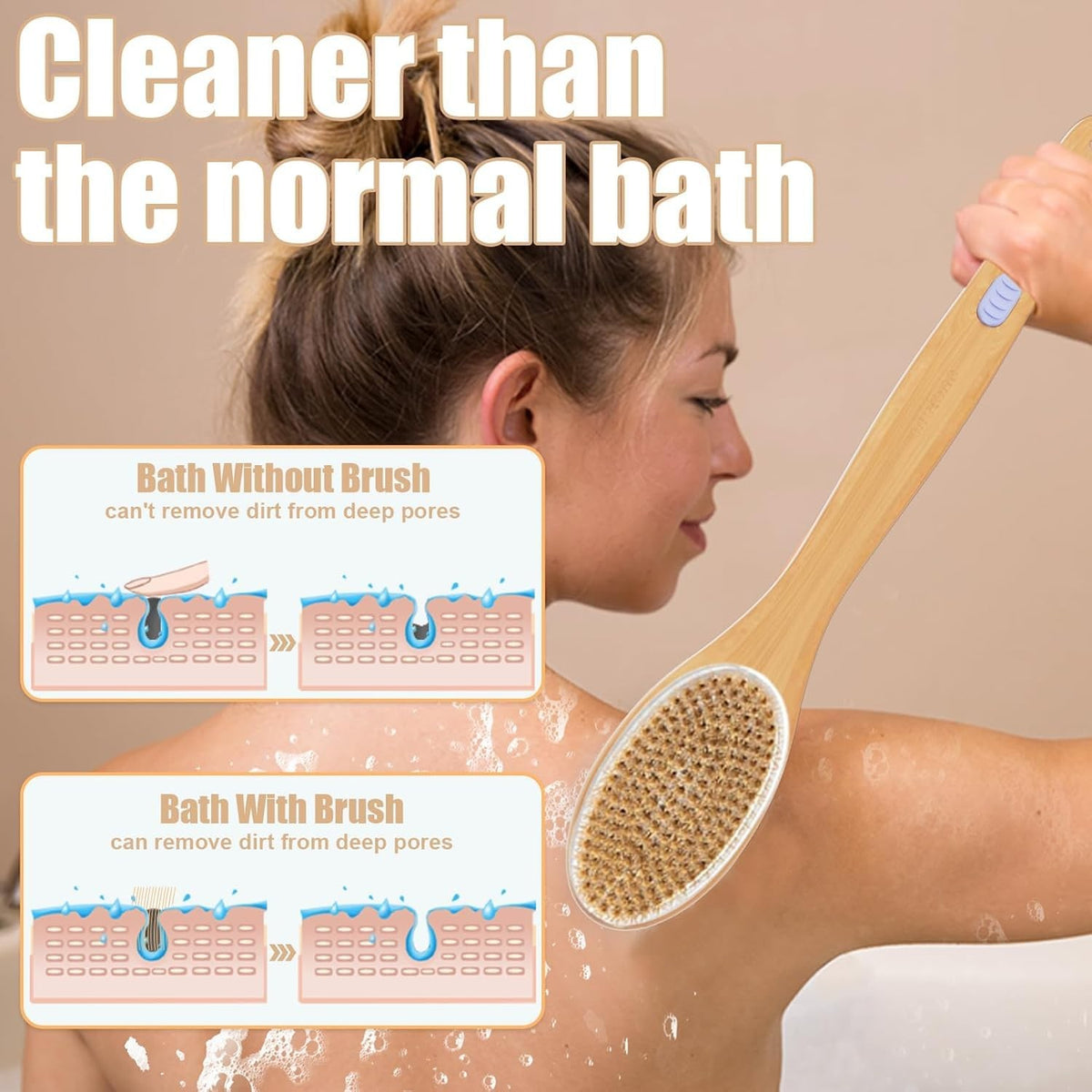 Long Handle Back Scrubber for Shower and Bath - 17 Inches, Blue