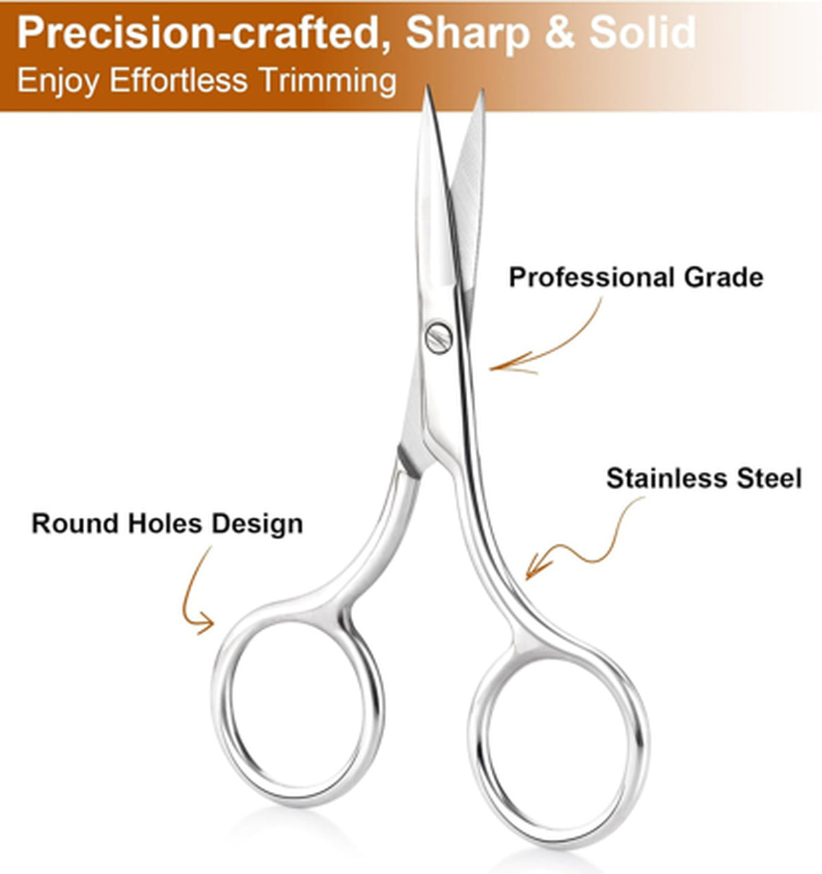Professional Eyebrow & Facial Hair Scissors Set - Stainless Steel, 2 Pack