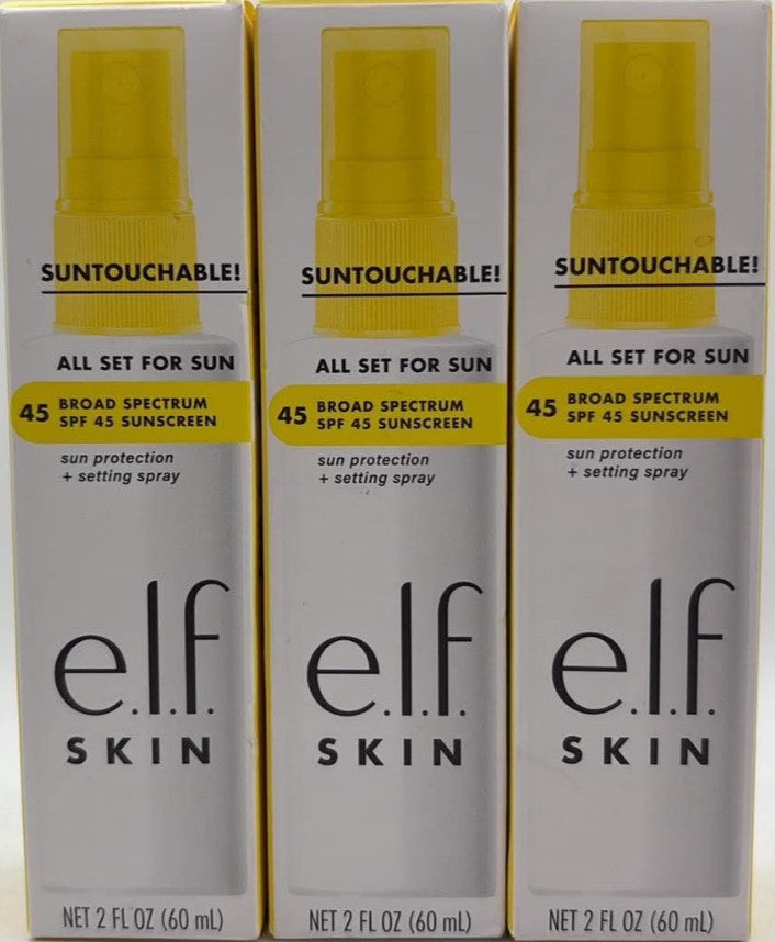 SPF 45 Sunscreen Setting Spray - Hydrating Sun Protection, 3 Pack, 2 Fl Oz Each