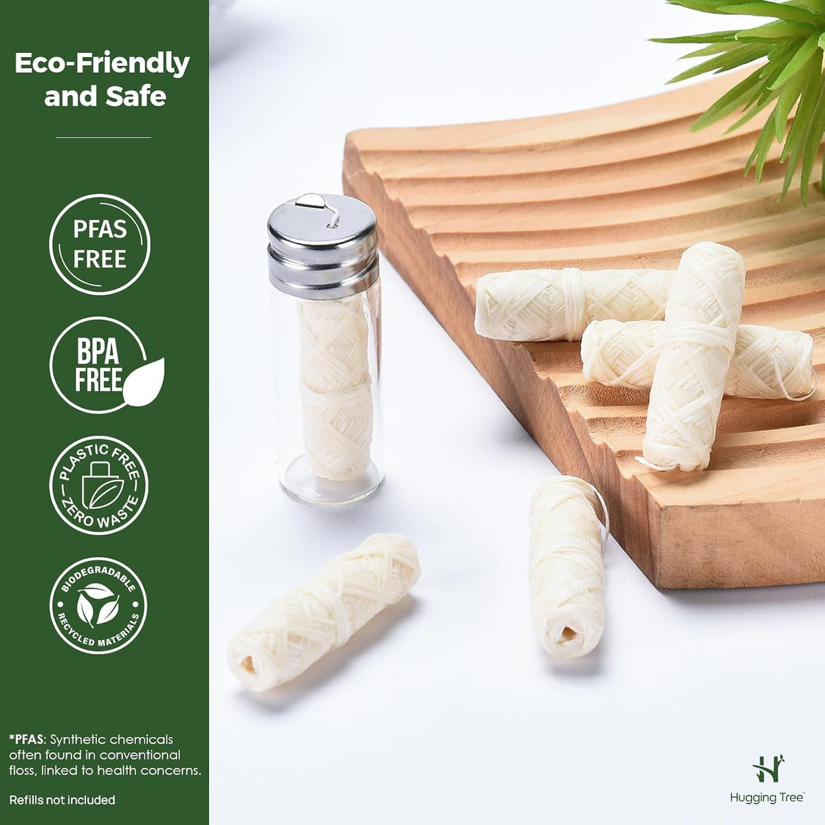 Natural Silk Dental Floss with Reusable Glass Dispenser - Eco-Friendly, Biodegradable, Zero Waste