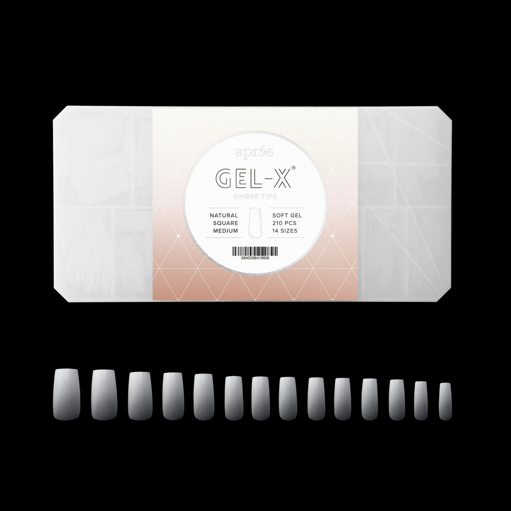 Gel Nail Tips Set - Ombre Natural Square Medium Tips, 14 Sizes, 210pcs