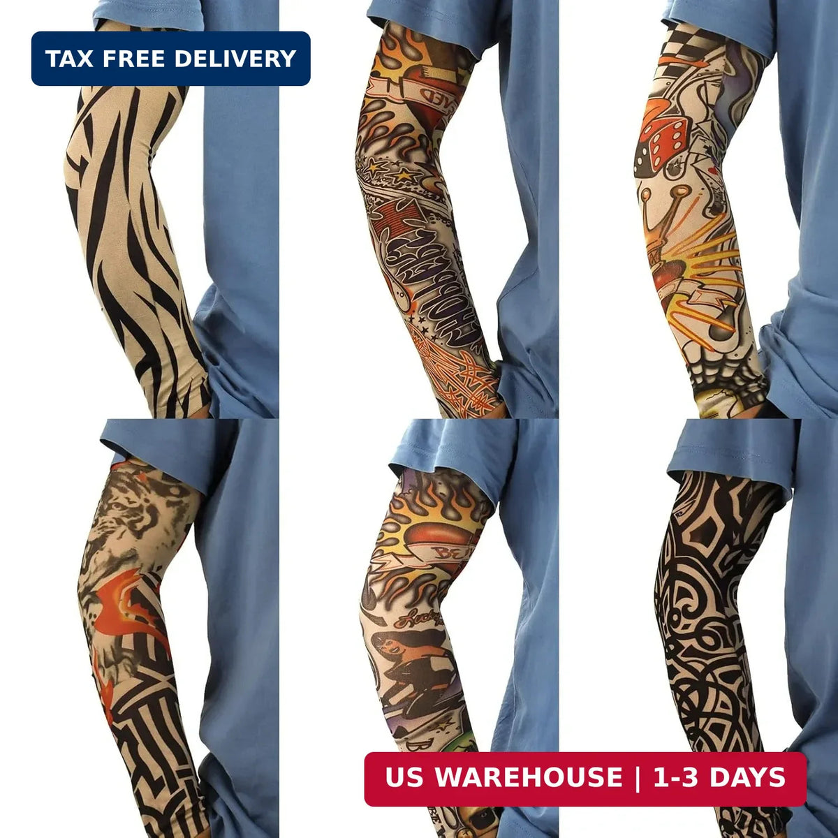 Unisex Temporary Tattoo Sleeves 6-Pack Arm Cover with Sun Protection