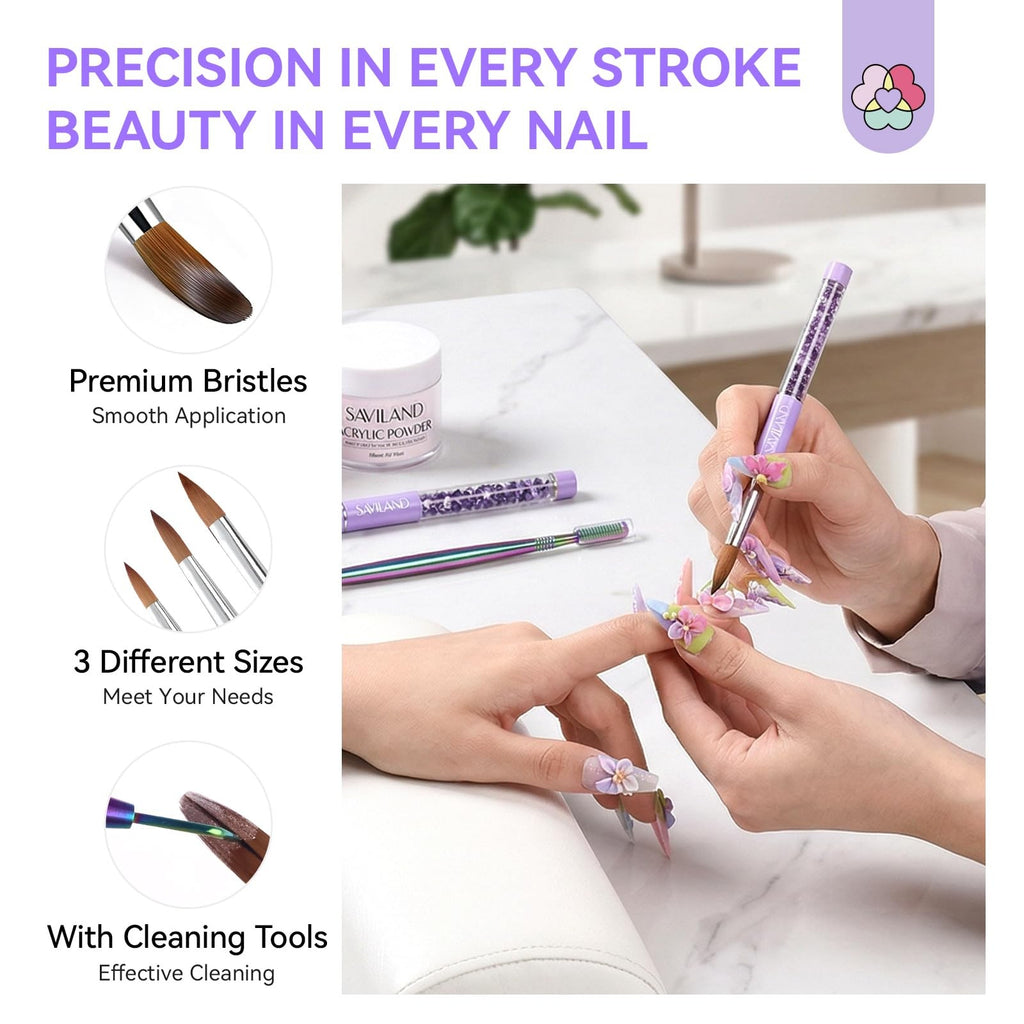 Professional Acrylic Nail Brush Set 6/10/14 with Cleaning Tool for Nail Art