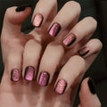 Pink Glitter Cat Eye Short Square Press-On Nails - 48 Pack, Fake Nail Set