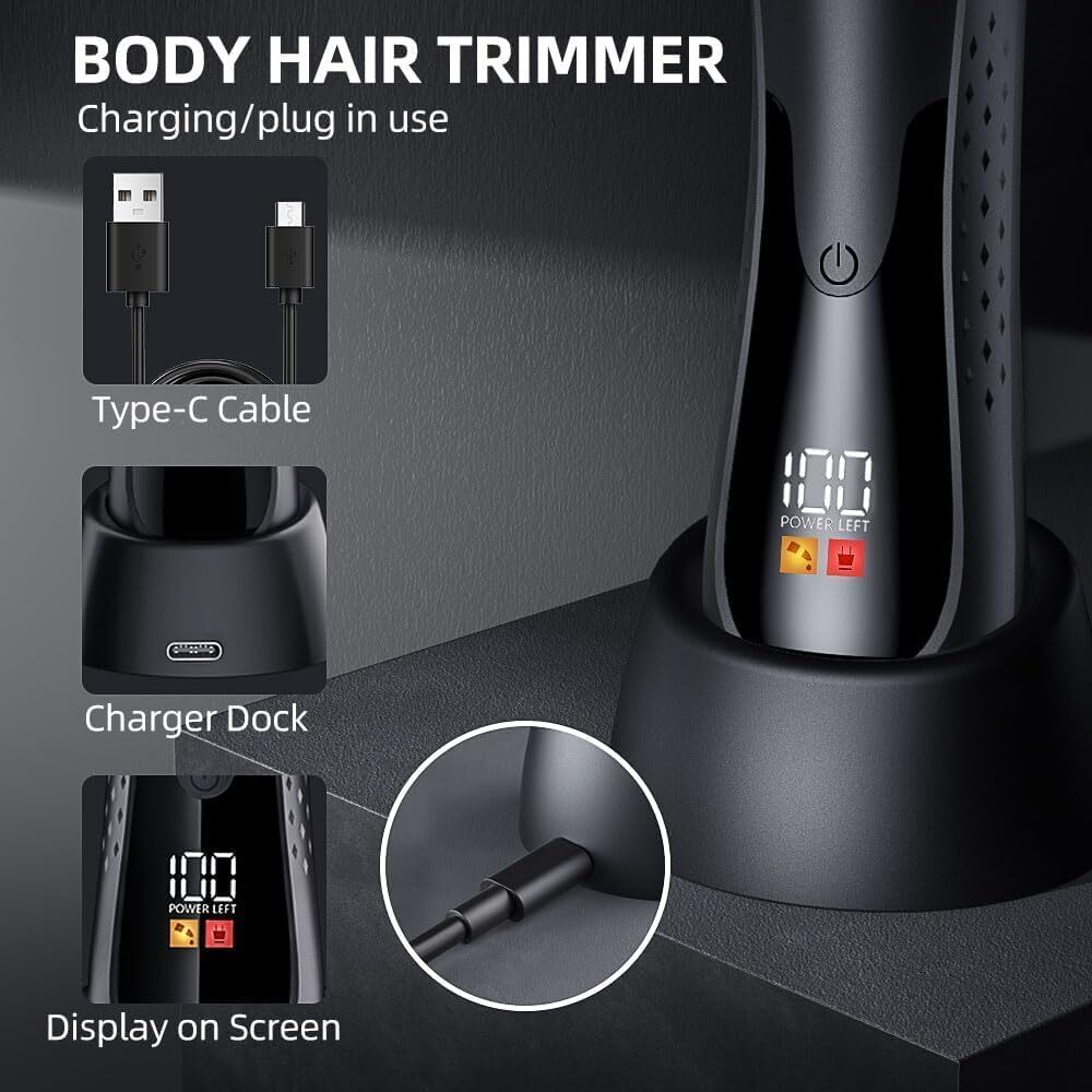 Men's Waterproof Groin Hair Trimmer with Ceramic Blade & LED Light