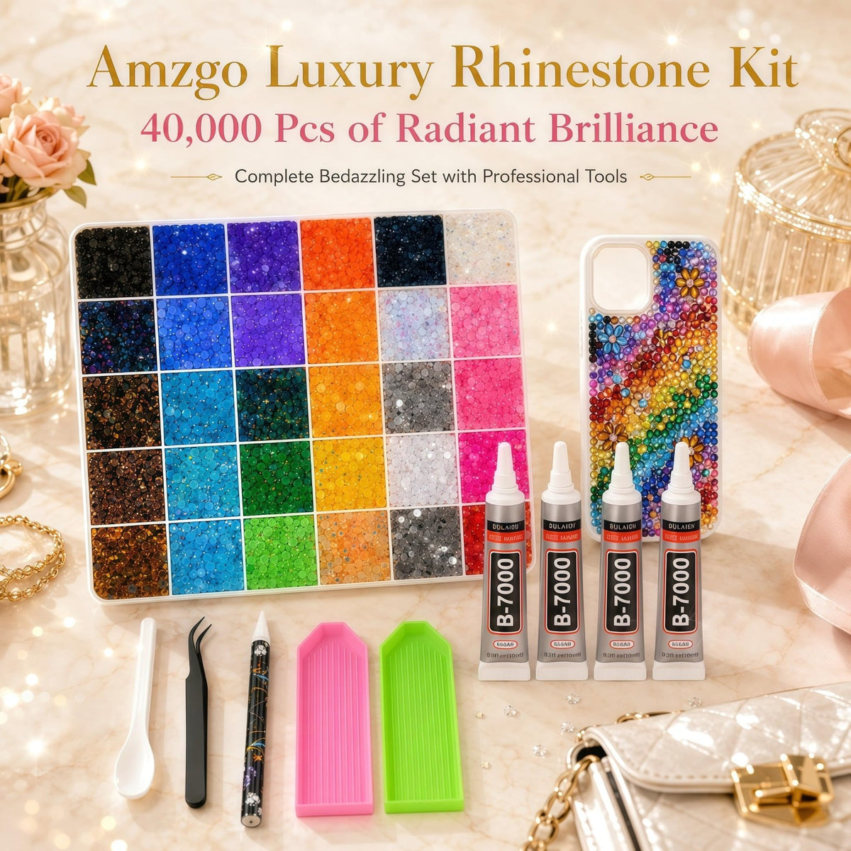 50000Pcs Rhinestones Bedazzling Kit with 30 Colors 3mm - DIY Craft Bedazzle Set