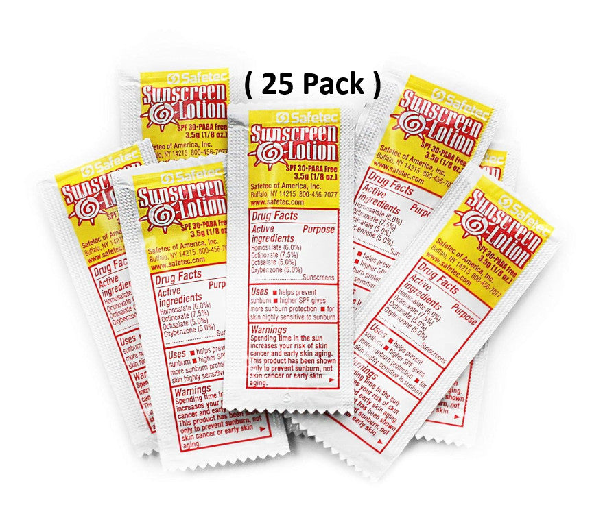 SPF 30 Sunscreen Lotion Packets for Sensitive Skin - 25 Single-Use Foil Packets