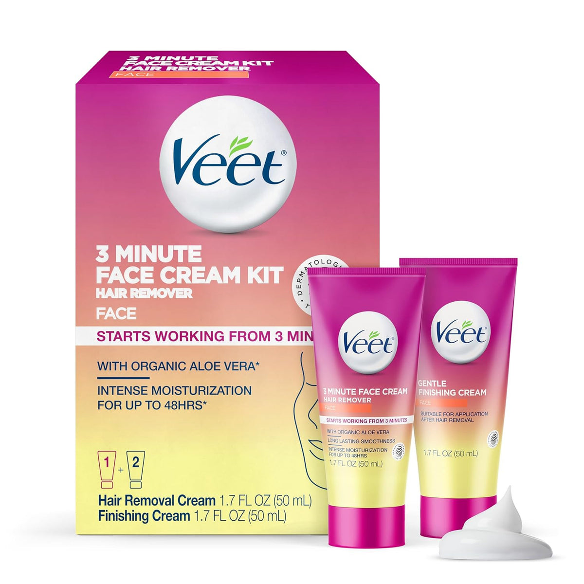 Facial Hair Removal Cream for Women with Organic Aloe Vera - 3 Minute Depilatory Kit