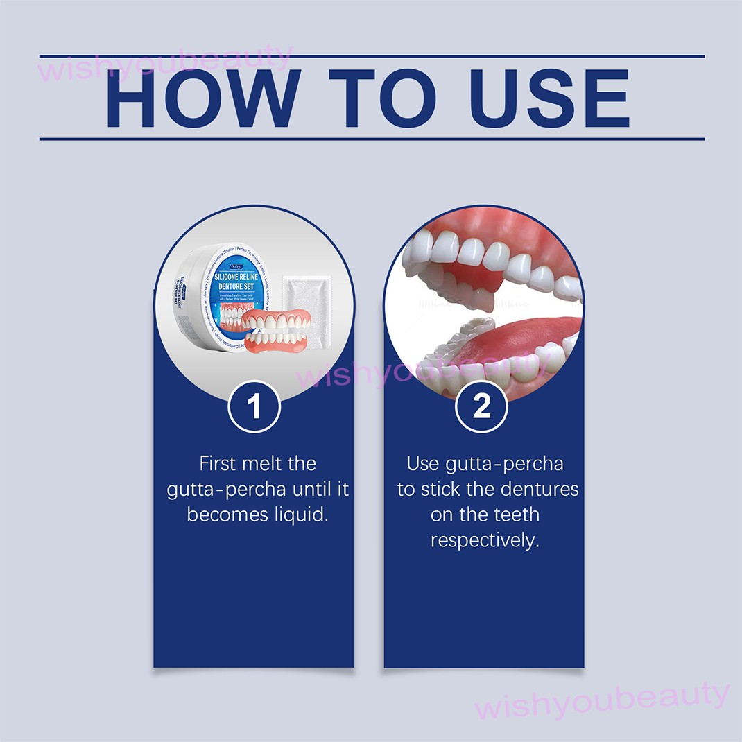 Denture Liner Soft Silicone Snap-On Reline Kit for Upper & Lower Teeth