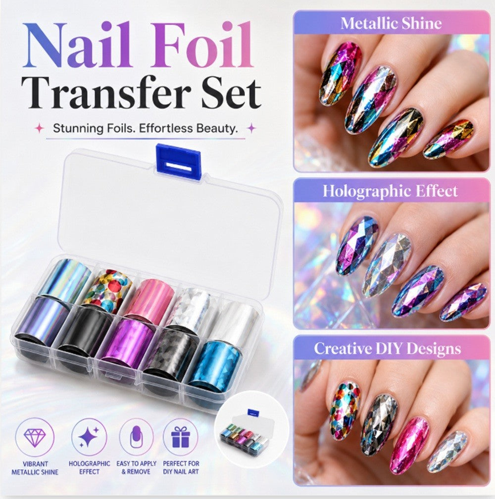 Holographic Nail Foil Transfer Stickers Star Sky Glitter Nail Art Decor Set