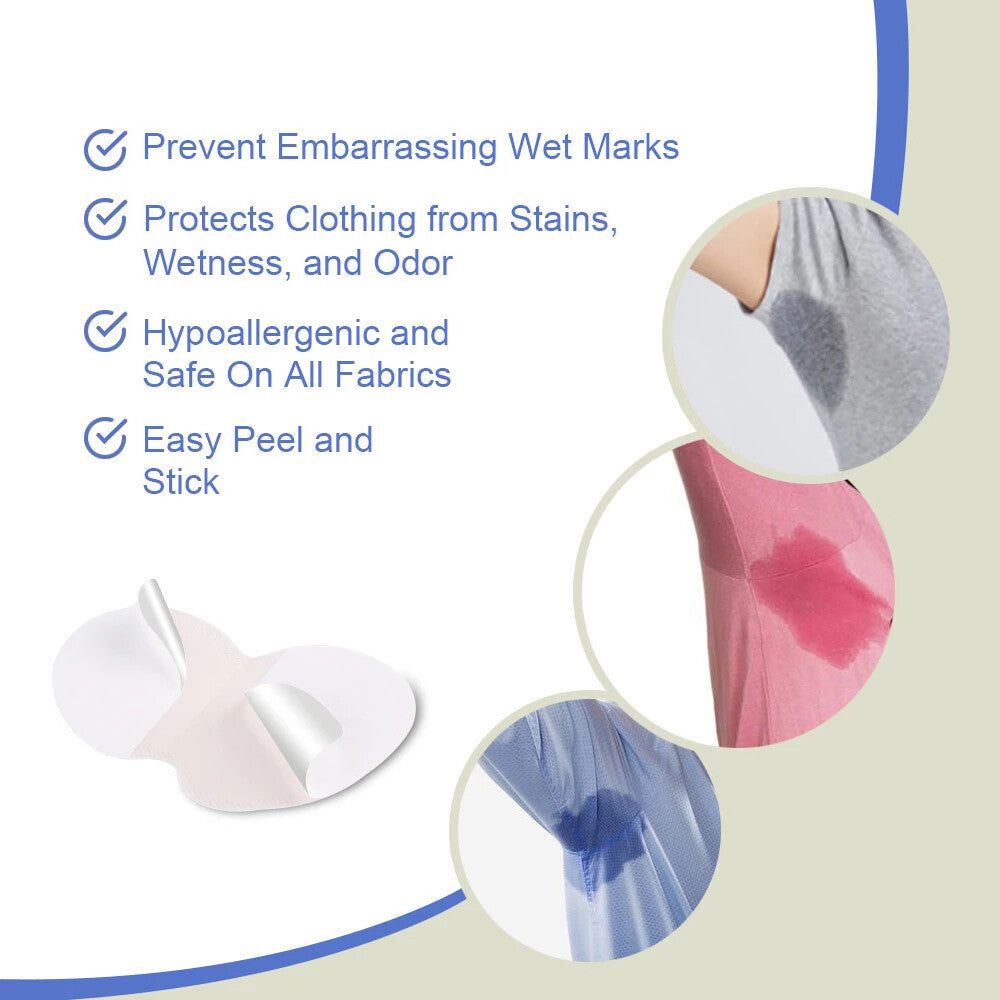 Disposable Underarm Sweat Pads Stickers - Absorbing, Stain-Free, 100 Pack