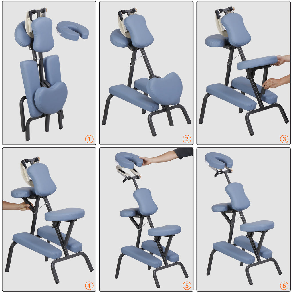 Portable Folding Massage Chair with PU Leather - Black & Blue
