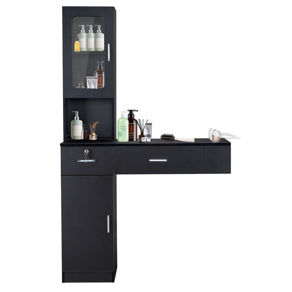 Salon Station Barber & Beauty Spa Storage Cabinet with Glass Door and Drawers