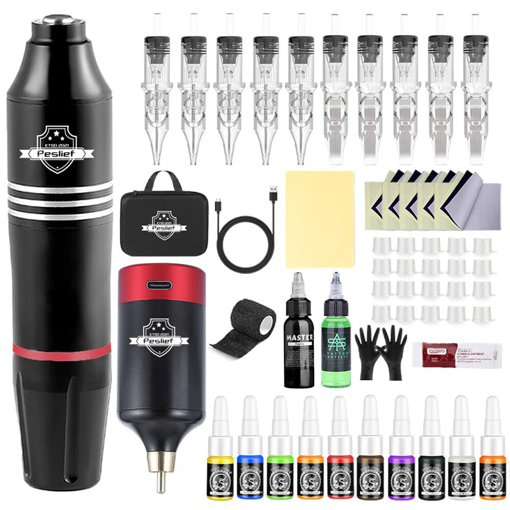 Wireless Tattoo Pen Kit with Power Supply, Cartridges & Ink