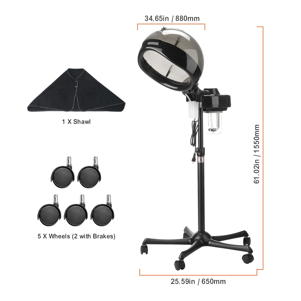 Professional Hair Steamer 11.81-inch Hooded Ionic Hair Treatment Machine with 2 Modes