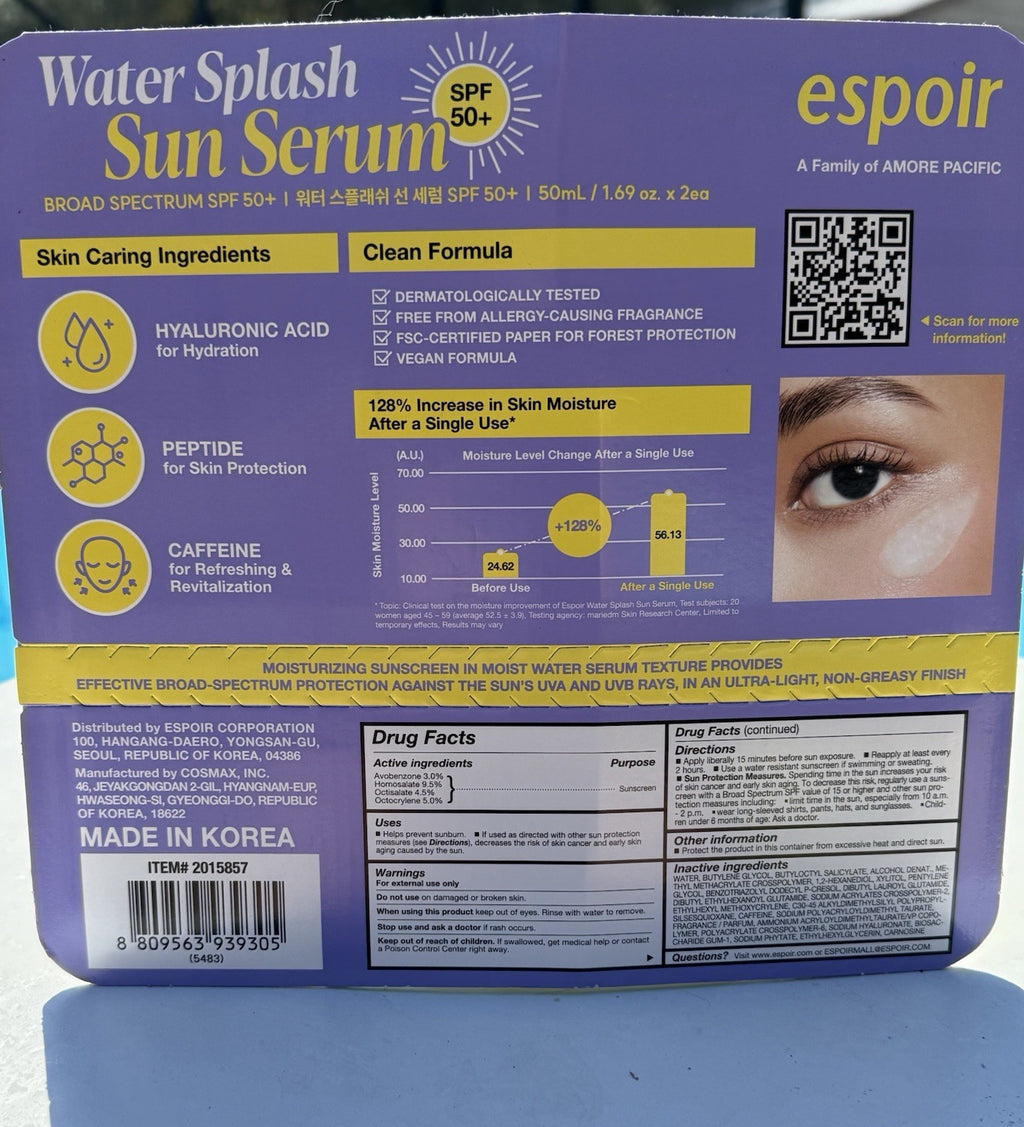Water Splash Sun Serum Sunscreen SPF 50 1.69 fl oz 2-Pack