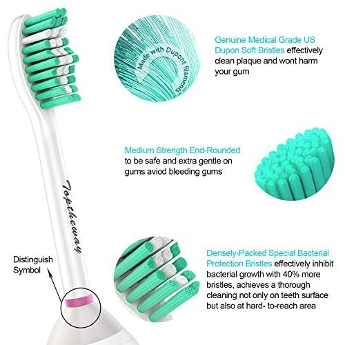 6 Pack Soft Green Sonicare Replacement Brush Heads - Compatible with Screw-On Handles