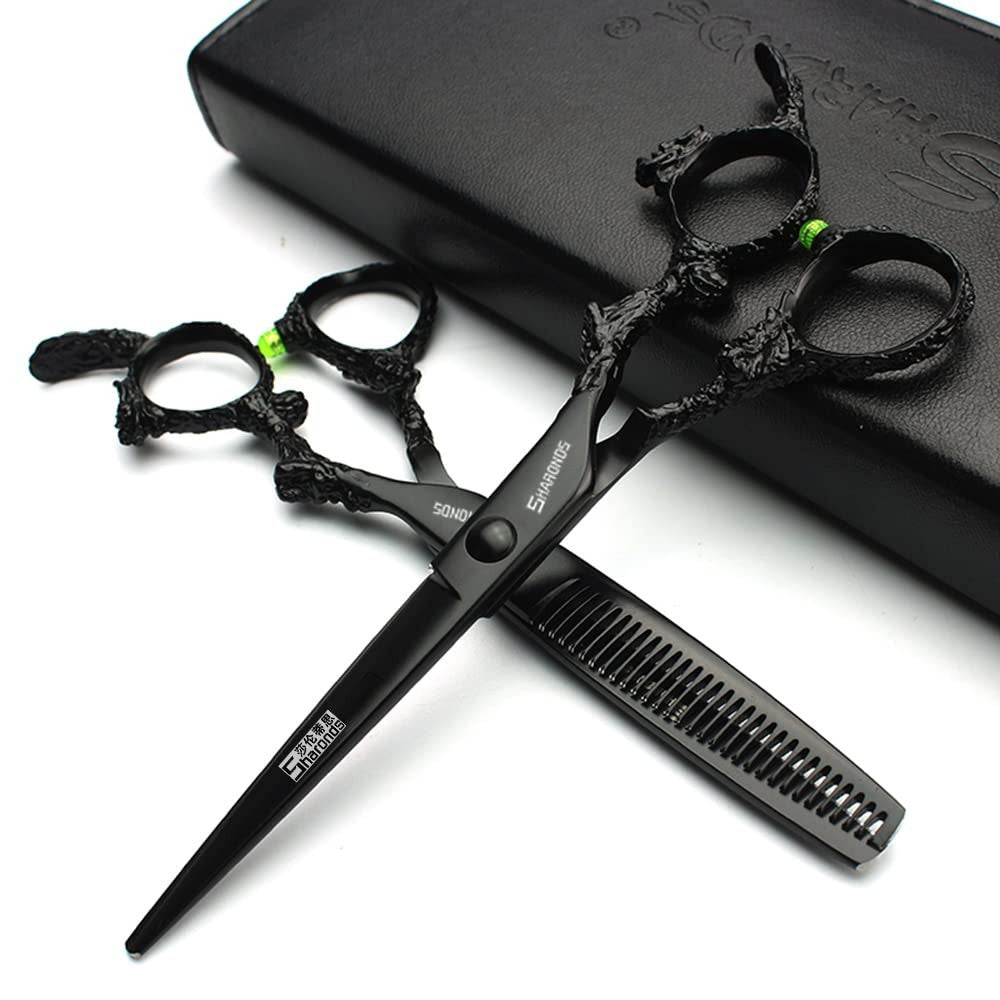 6-Inch Hair Cutting & Thinning Scissors Set - Professional Barber Shears, Black Finish