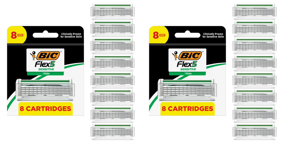 BIC Flex5 Sensitive Men's Razor Refill Blades 16 Pack - Compatible with 5-Blade System