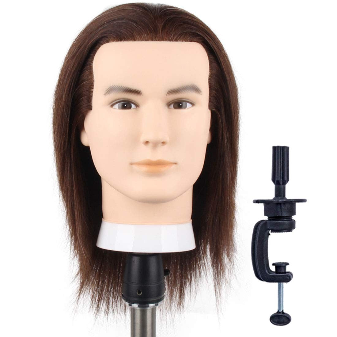Male Mannequin Head with Human Hair for Hair Styling Practice - 10.6 inch