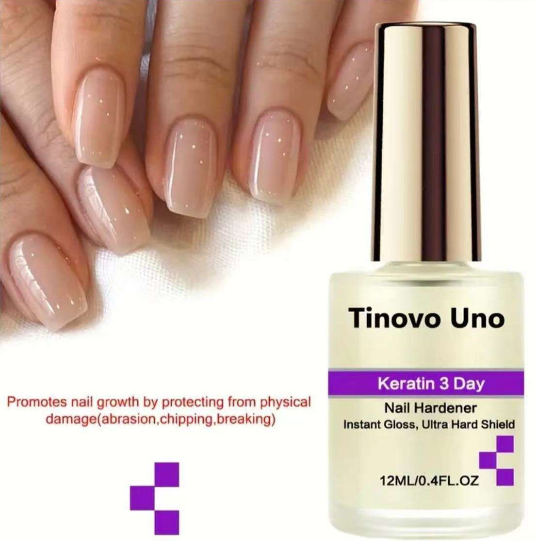 Tinovo Uno Keratin 3 Day Nail Growth & Hardener - Instant Gloss Strengthener