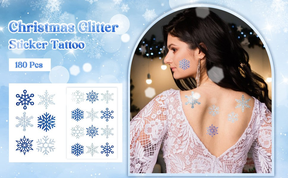 180 Pcs Winter Snowflake Temporary Tattoos Glitter Stickers
