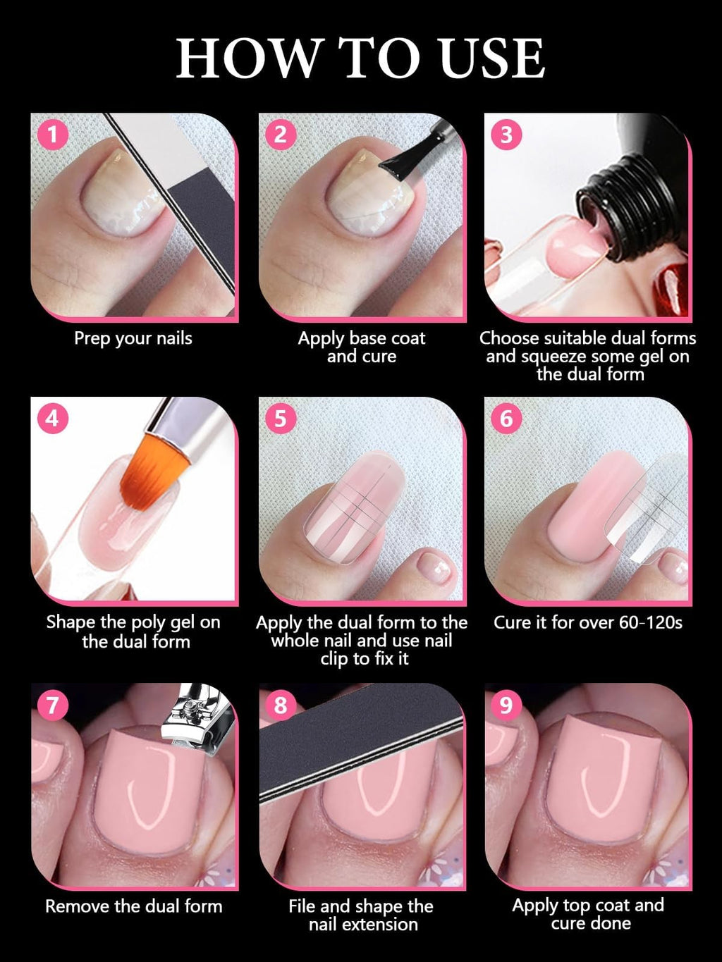 Reusable Toe Nail Forms Kit for Poly Gel Extensions - 15 Sizes, 300 Pieces