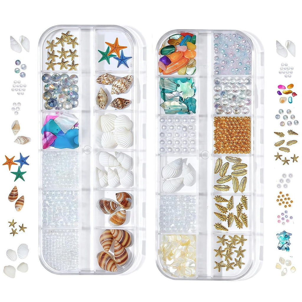 Summer Nail Art Rhinestones Set with Ocean Theme Charms - 6 Boxes