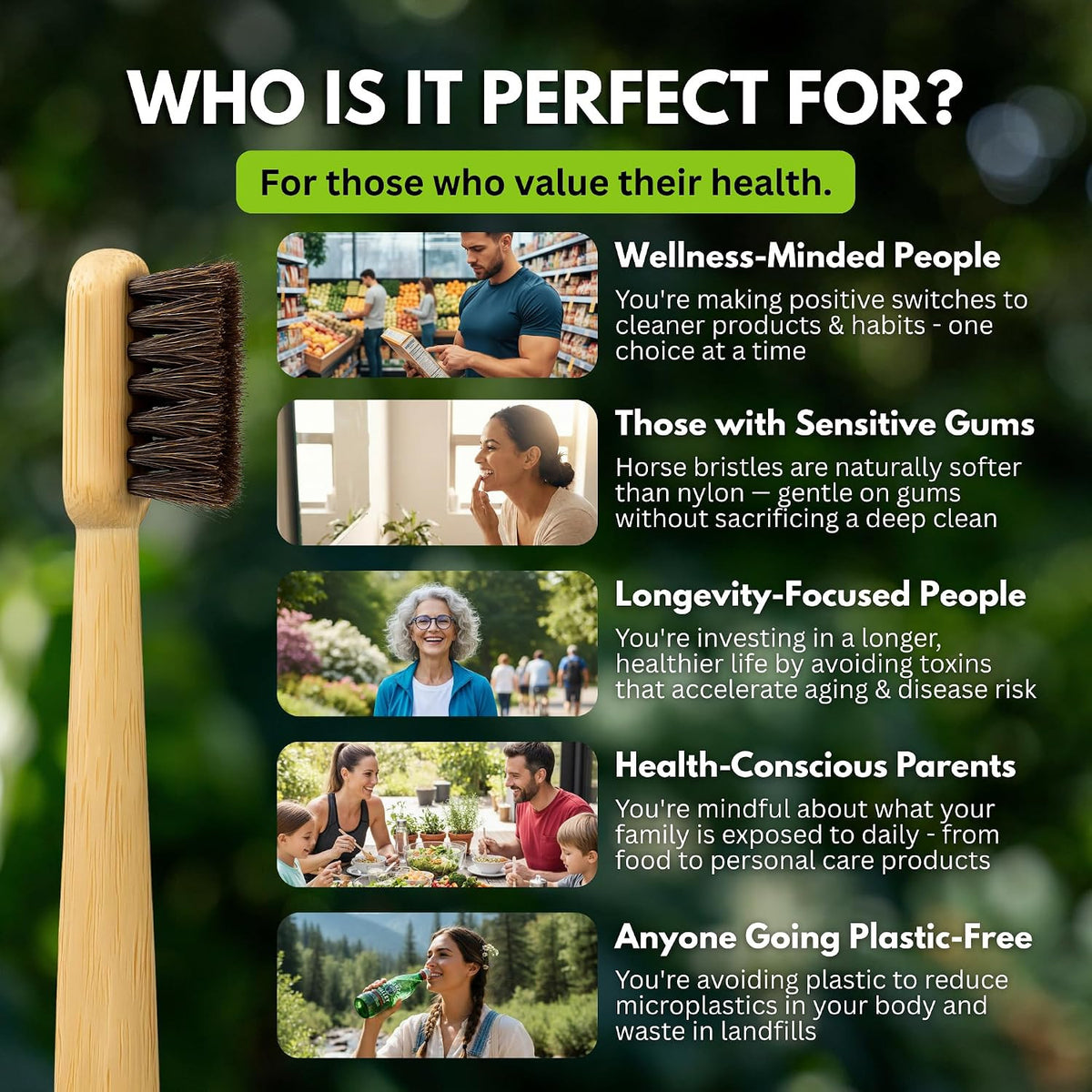 Horse Bristle & Bamboo Toothbrush - Eco-Friendly Soft Natural Bristles