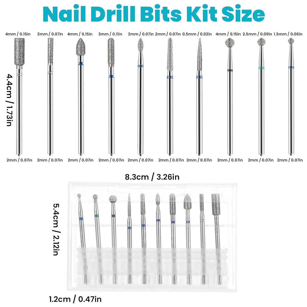 Nail Drill Bits Set - 10 Pcs Tungsten Carbide and Diamond Tips for Manicure Pedicure