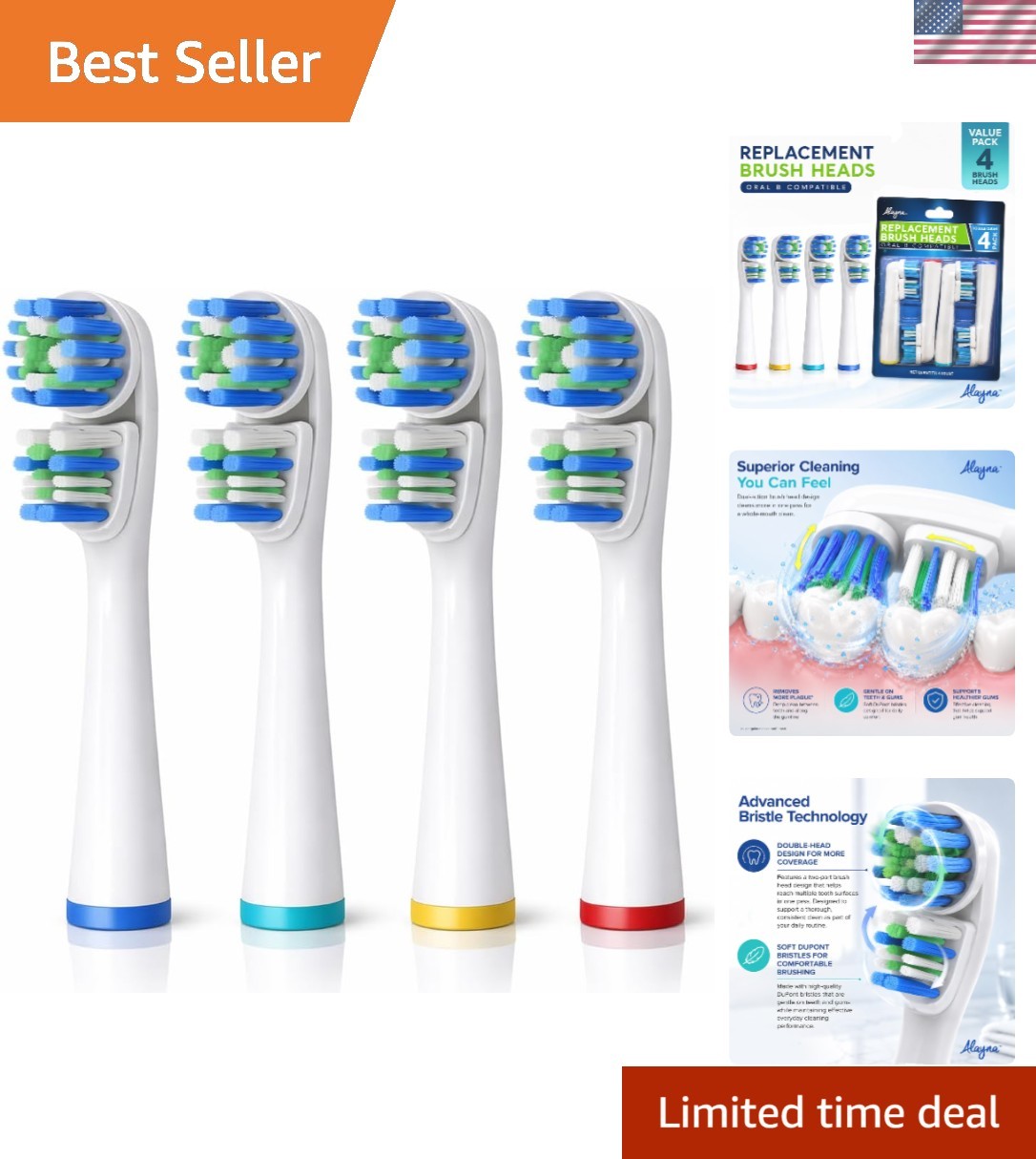 Replacement Oral-B Brush Heads 4-Pack Double-Head Design for Superior Cleaning