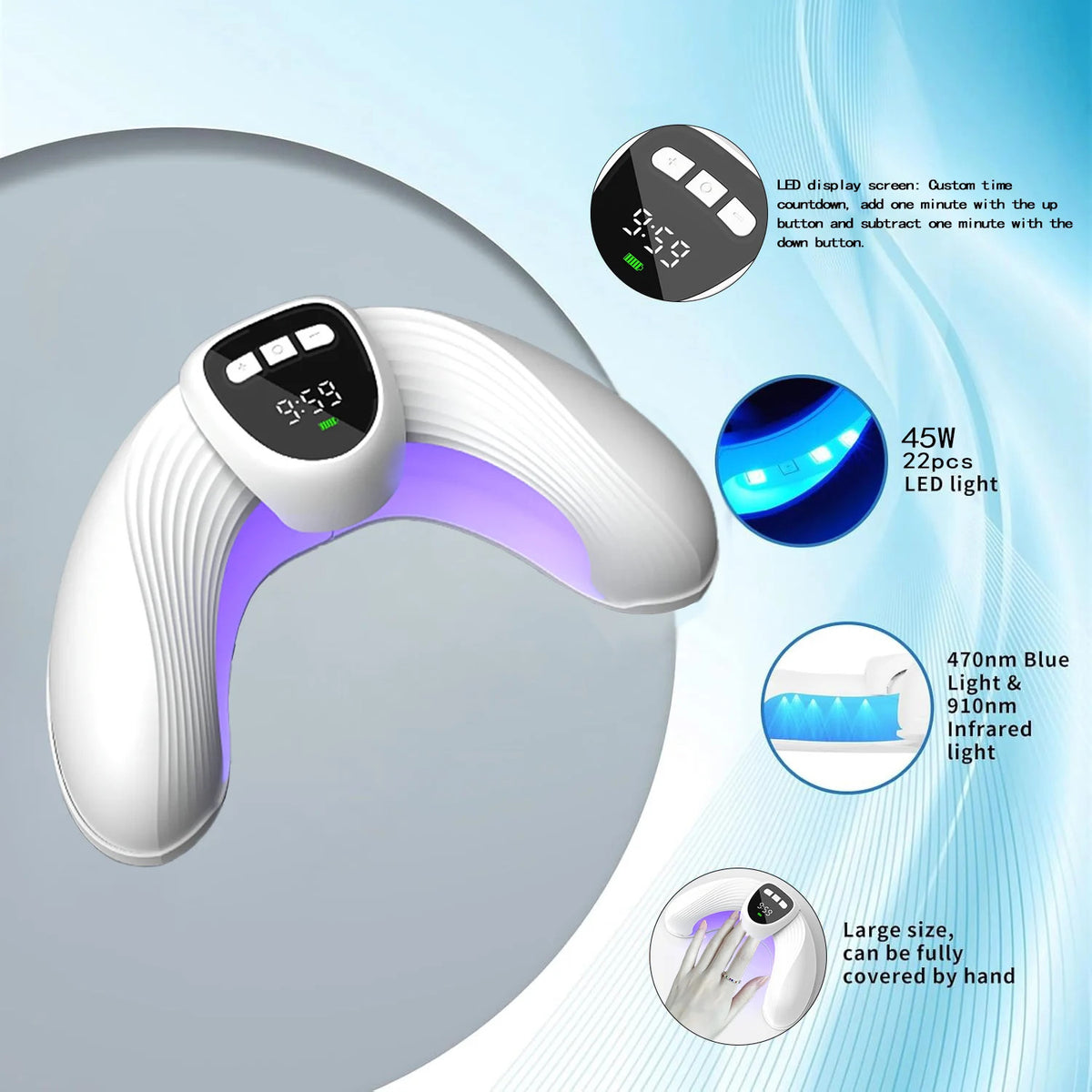LED Nail Fungus Treatment Lamp with Infrared & Blue Light for Nail Care