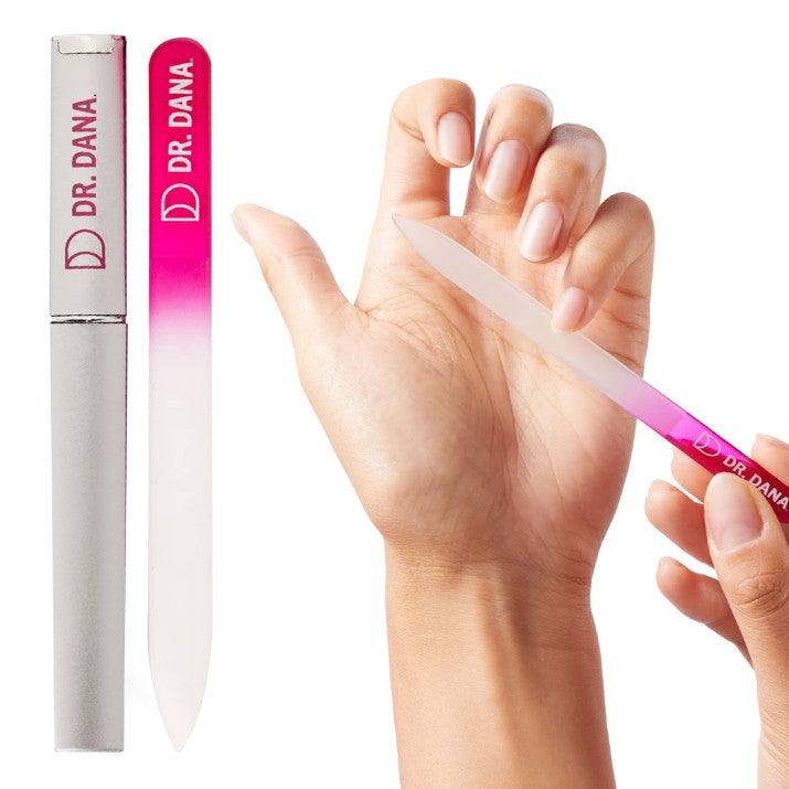 Glass Nail File with Case - Double-Sided Crystal Nail Buffer