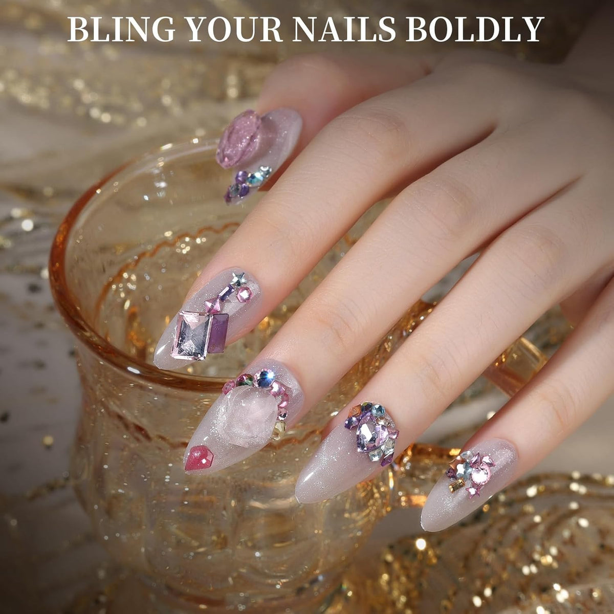 Colorful Nail Rhinestones & Charms Kit - 3-Box Nail Art Accessories with Tools
