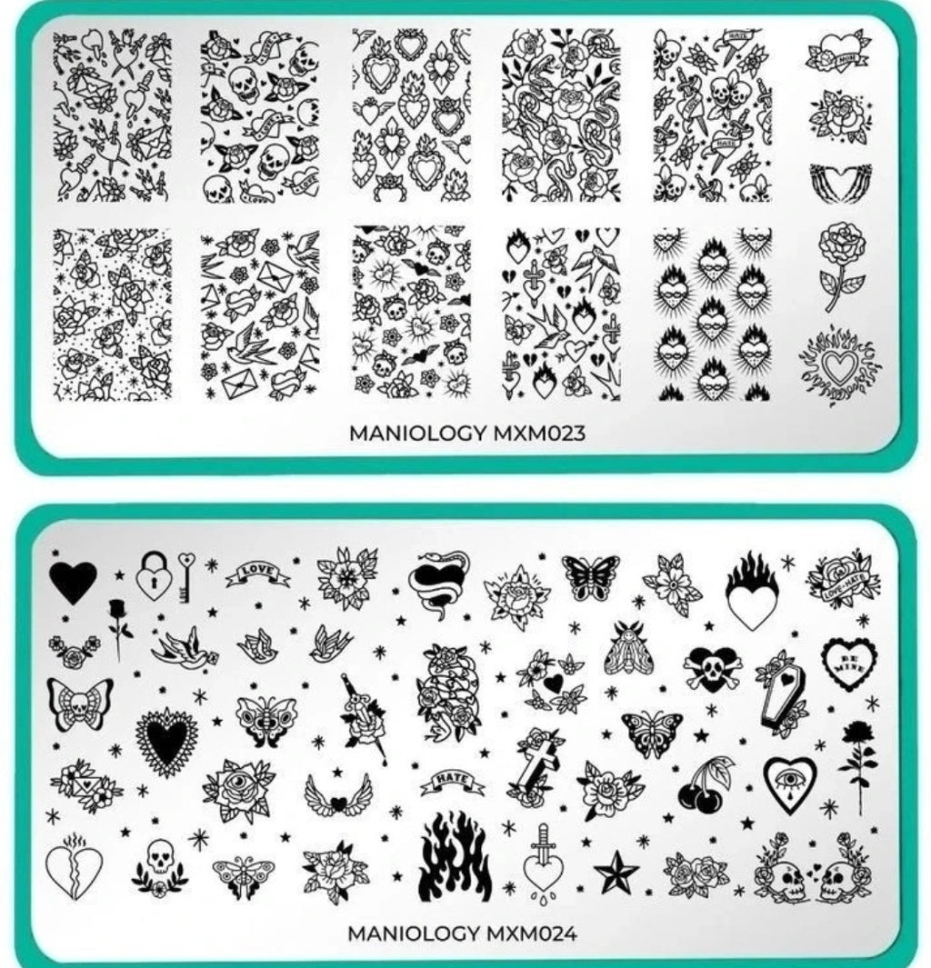 Maniology Nail Stamping Plates MXM023 & MXM024 Complete Set - Silver Nail Art