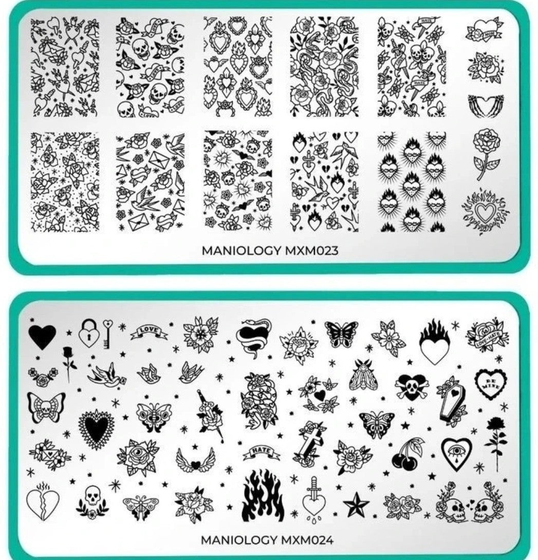 Maniology Nail Stamping Plates MXM023 & MXM024 Complete Set - Silver Nail Art