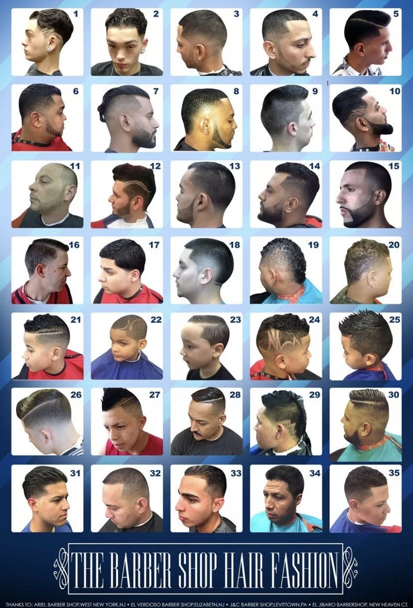 24x36 Barber Shop Poster Set for Men, Kids & Hispanic Customers