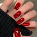 48P Medium Square Press On Nails Red Cat Eye Glossy Fake Nails