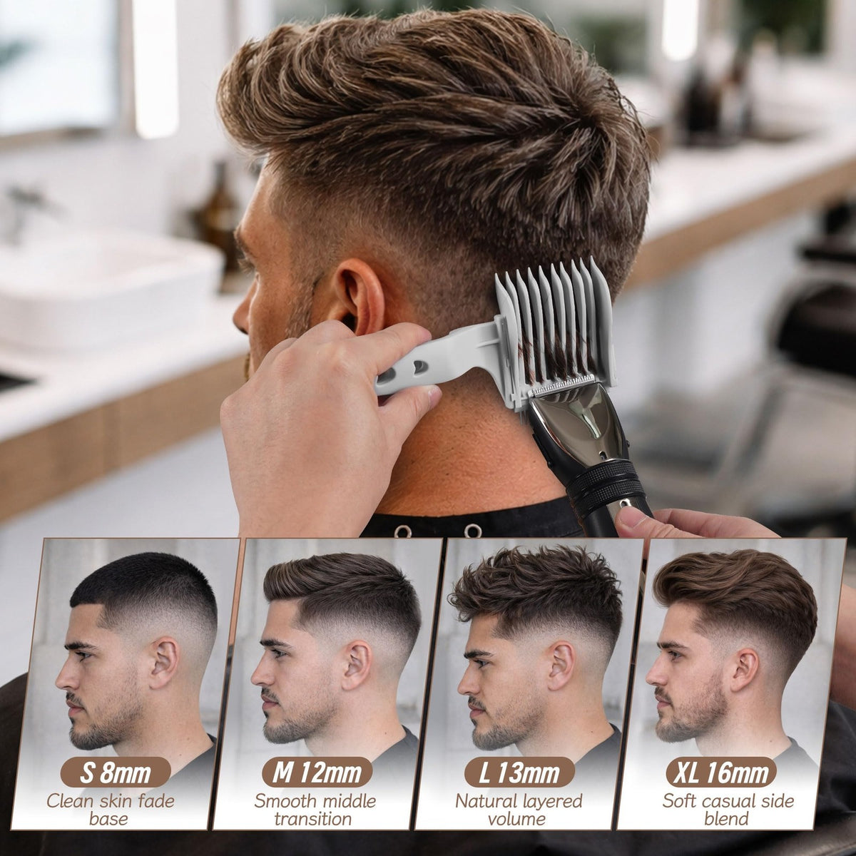 4-in-1 Detachable Hair Comb Set for Fading & Styling - Barber & Home Use