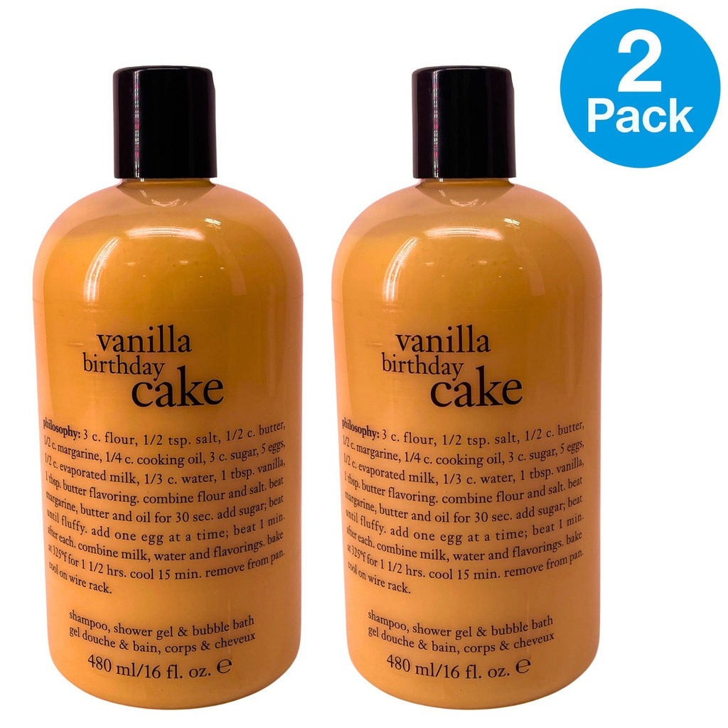 Vanilla Birthday Cake 3-in-1 Shampoo Shower Gel & Bubble Bath 16 oz 2 Pack