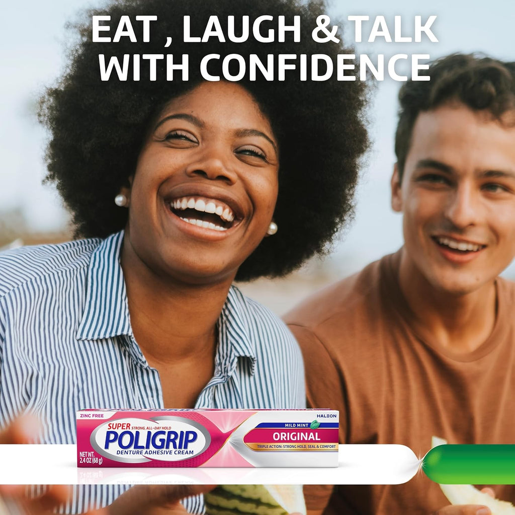 Zinc-Free Denture Adhesive Cream 4-Pack with Mint Flavor - Strong All-Day Hold