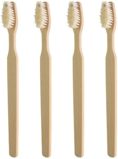 Bamboo Toothbrush Set with Boar Bristles - Biodegradable Natural Wooden Handle