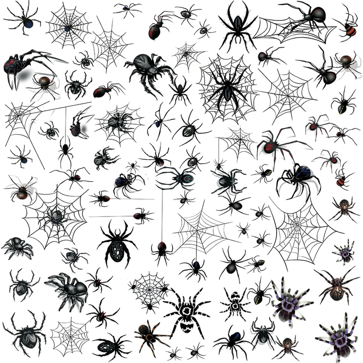 Halloween Spider Web Temporary Tattoos 80+ Pcs, One Size - Black