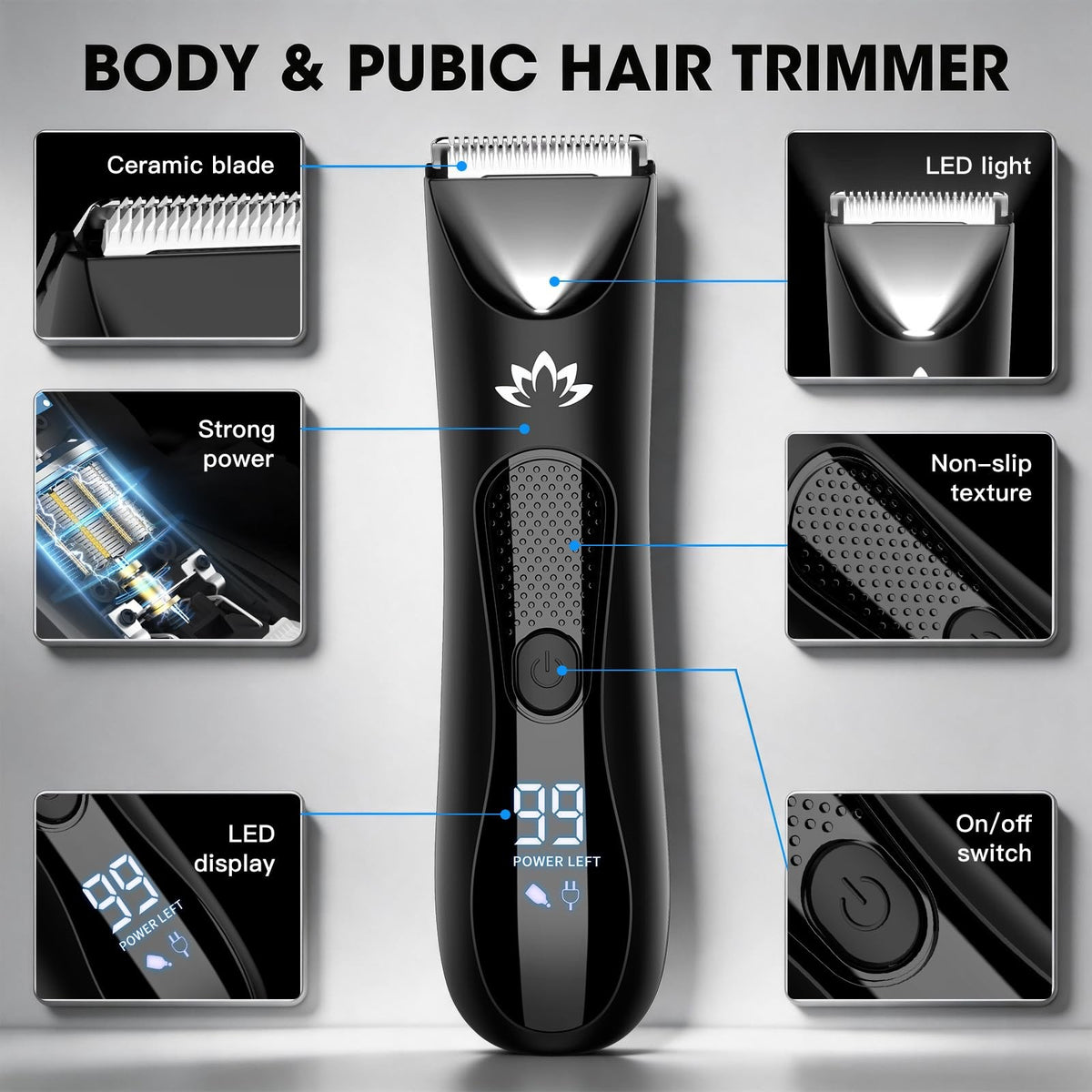 Men's Body Groomer & Ball Trimmer - Waterproof Electric Razor with LED Light